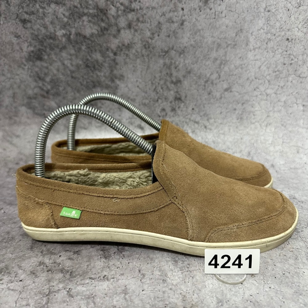 Sanuk‎ Pair O Dice Chill Slip On Sneakers Womens 7 Brown Suede Faux Fur Lined